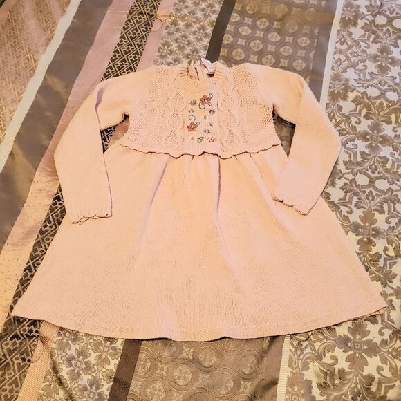 Shabby Chic Pink Floral Knitted Dress 5T - Picture 1 of 6
